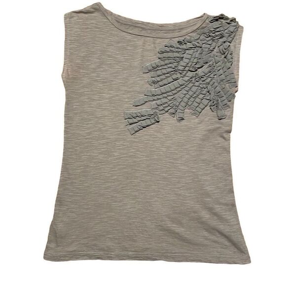 Loft neutral gray asymmetrical ruffle appliqué detail sleeveless MP - Picture 1 of 10